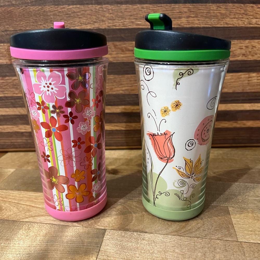 2 Starbucks Floral Insulated Tumblers - Pink and Green
-8 oz. each